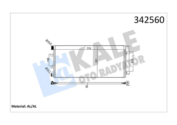 KALE 342560 KLİMA RADYATORU KONDENSERİ RENAULT MASTER III 10> OPEL MOVANO B 10> 2.3dCi 775x351x16 ALÜMİNYUM KURUTUCU İLE 4419449-93197529-921005824R ürün görseli