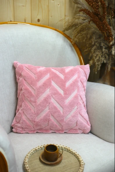 Chevron | Welsoft Jakarlı Dekoratif Kırlent Kılıfı 43x43 cm - ZTCHEVRON pembe