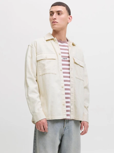 JJEPERFECT CORDUROY OVERSHIRT LS SN Antique White Antique White S - Resim 2