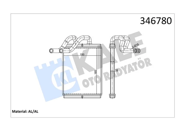 KALE 346780 KALORİFER RADYATÖRÜ KIA SORENTO 2.4L G4CS G4JS benzinli 02-> 2.5L CRDI D4CB 140hp 03-> - ALEMİNYU M 972273E000 ürün görseli