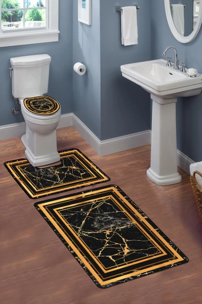 Modern Desenli 3’lü Banyo Paspas Takımı Yıkanabilir Kaymaz Tabanlı Klozet Takımı KLZ0058 RENKLİ 60 X 90 - 2