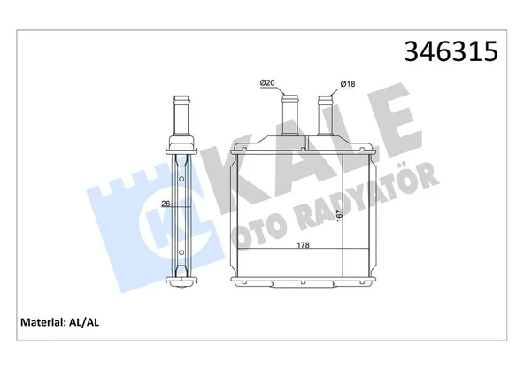 KALE 346315 KALORİFER RADYATÖRÜ DAEWOO NUBIRA 1.6L F16D3 J200 03-> / CHEVROLET LACETTI J200 05-> - ALEMİNYUM P96554446 ürün görseli