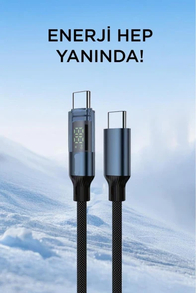 U22 Type-C to Type-C 60W Hızlı Şarj Kablosu – LED Ekranlı, Dayanıklı Örgü Kablo - 3