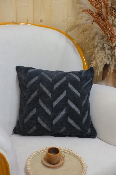 Chevron | Welsoft Jakarlı Dekoratif Kırlent Kılıfı 43x43 cm - ZTCHEVRON  siyah