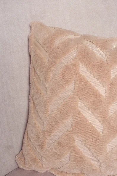 Chevron | Welsoft Jakarlı Dekoratif Kırlent Kılıfı 43x43 cm - ZTCHEVRON  Bej - 3