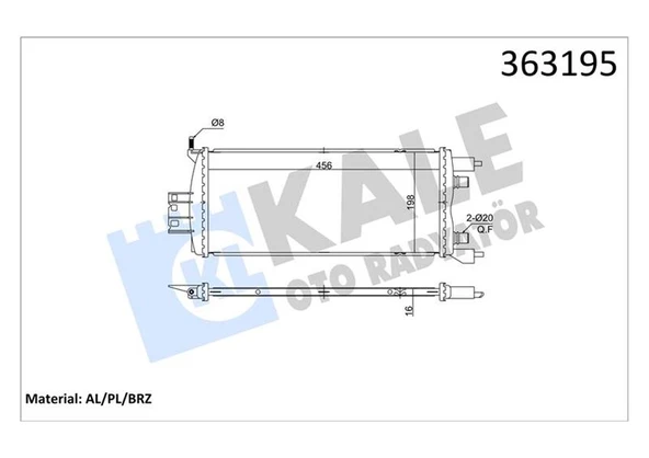 KALE 363195 RENAULT SCENIC IV GRAND SCENIC IV 1.5DCI 16 > MT <ARA SOĞUTUCU> BRAZING 456X198X16 SU RADYATÖR 214100992R ürün görseli 1