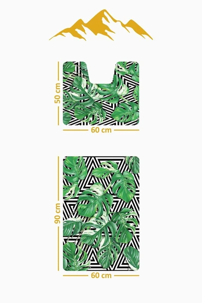 Modern Desenli Dijital Baskı 3’lü Banyo Paspas Takımı Yıkanabilir Kaymaz Tabanlı Klozet Takımı KLZ0051 RENKLİ 60 X 90 - Resim 3