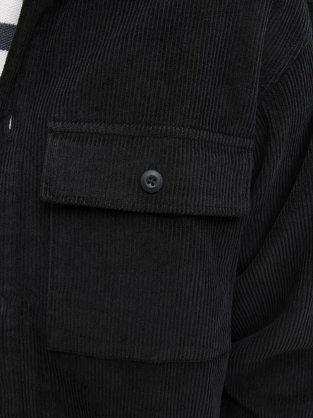 JJEPERFECT CORDUROY OVERSHIRT LS SN Black Black L - Resim 9