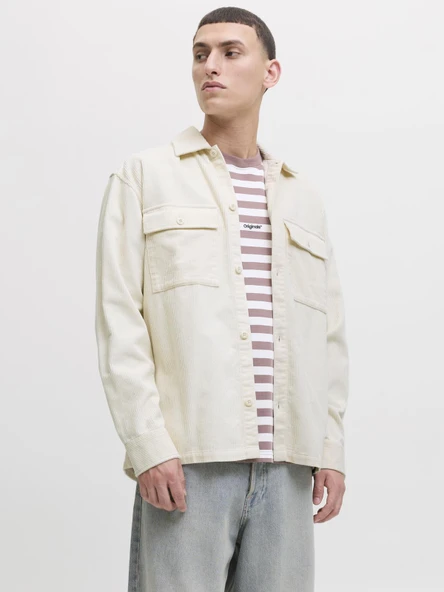 JJEPERFECT CORDUROY OVERSHIRT LS SN Antique White Antique White M - Resim 2
