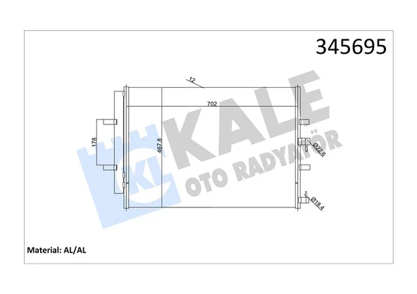 KALE 345695 KLİMA RADYATORU KONDENSERİ TRANSİT CUSTOM V362 12> TRANSIT V363 14> 2.2 TDCİ 717x467 AL AL BK2119710AB-1778169-BK2119710 ürün görseli 1