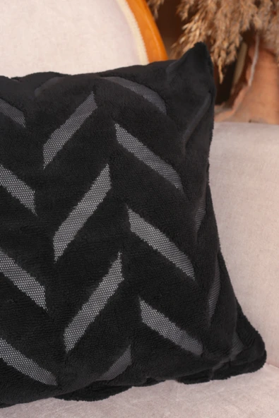 Chevron | Welsoft Jakarlı Dekoratif Kırlent Kılıfı 43x43 cm - ZTCHEVRON  siyah - 2