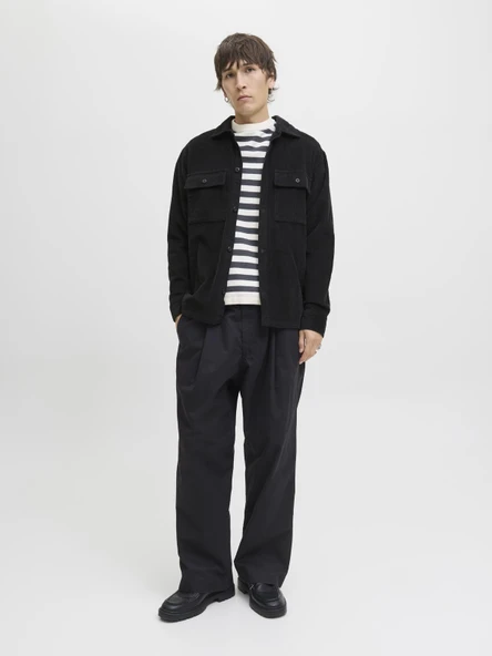 JJEPERFECT CORDUROY OVERSHIRT LS SN Black Black L - Resim 11