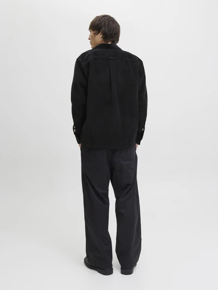 JJEPERFECT CORDUROY OVERSHIRT LS SN Black Black M - Resim 6