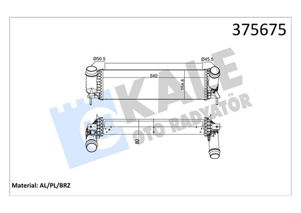 KALE 375675 TURBO RADYATÖRÜ INTERCOOLER NISSAN NAVARA NP300 2.3 DCI 15 >MERCEDES X-CLASS 2.3 3.0D 15 > BRAZING 80MM 144614JA0B ürün görseli 1