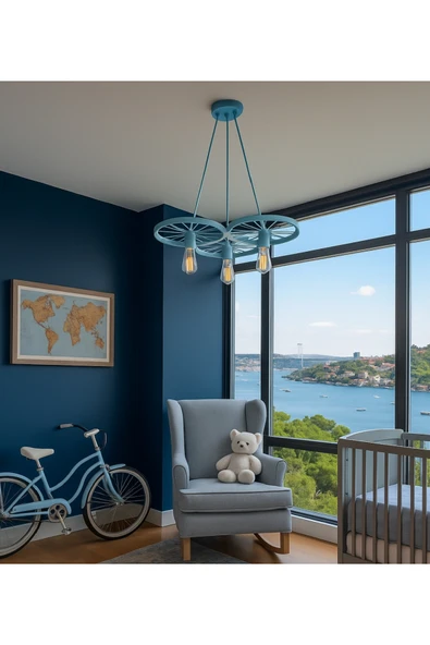 Erkek Bebek Çocuk Odası Halka Model Sarkıt Avize Bebek Mavi E27 Duy Modern Tavan Aydınlatma ürün görseli