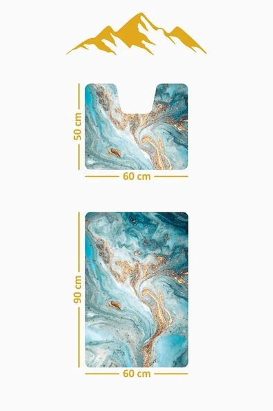 Modern Desenli Dijital Baskı 3’lü Banyo Paspas Takımı Yıkanabilir Kaymaz Tabanlı Klozet Takımı KLZ0052 RENKLİ 60 X 90 - Resim 3