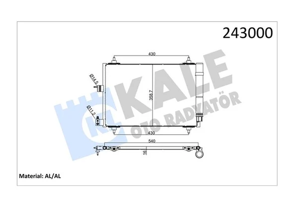 KALE 040ABC020 KLİMA KONDENSERİ PARTNER 02> BERLINGO 02>XSARA 00-05 1.9D-2.0HDI 364x16 6455.AT-6455.Y9-6455.CV ürün görseli 1