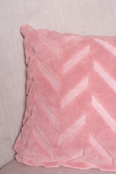 Chevron | Welsoft Jakarlı Dekoratif Kırlent Kılıfı 43x43 cm - ZTCHEVRON pembe - 3
