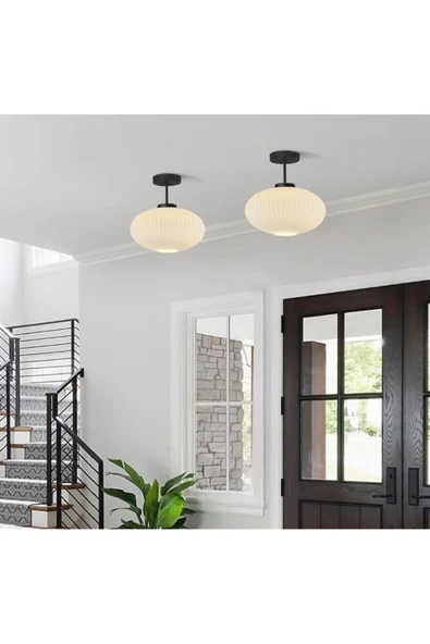 E27 Mat Opal Beyaz Elips Oval Tavan Avize Modern Şık Yumuşak Işık Dağılımı ürün görseli 1