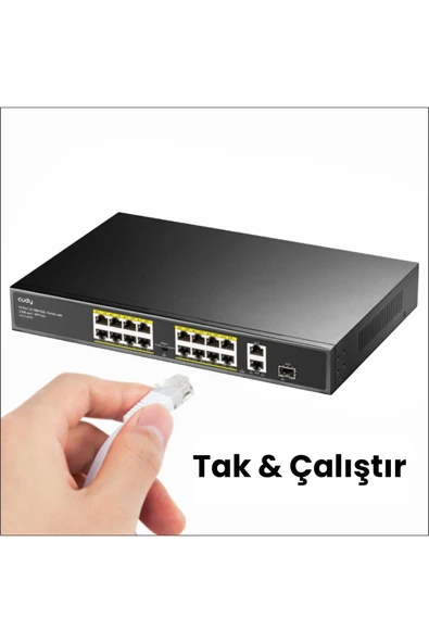 cudy FS1018PS1 16 Port 10/100Mbps 200W PoE+,2 Gigabit Uplink Portlu, SFP VLAN CCTV SFP Switch - 3