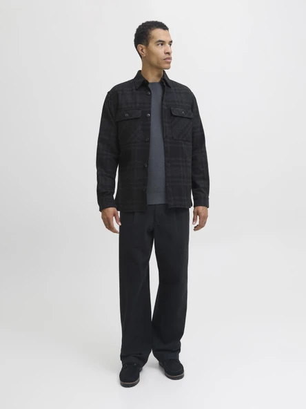 JPRRAYLE MELANGE CHECK L/S OVERSHIRT SN Black Beauty Black Beauty L - Resim 3