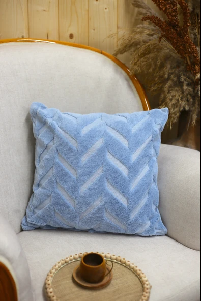 Chevron | Welsoft Jakarlı Dekoratif Kırlent Kılıfı 43x43 cm - ZTCHEVRON MAVİ