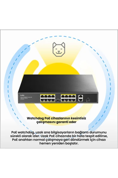 cudy FS1018PS1 16 Port 10/100Mbps 200W PoE+,2 Gigabit Uplink Portlu, SFP VLAN CCTV SFP Switch - 7
