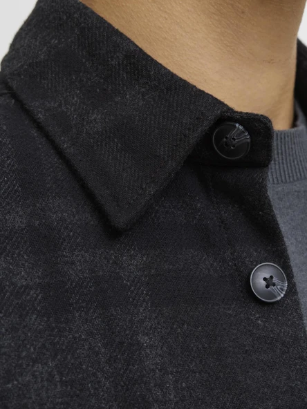 JPRRAYLE MELANGE CHECK L/S OVERSHIRT SN Black Beauty Black Beauty L - Resim 7