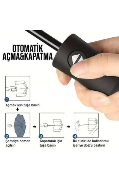 Bordo 8 Telli Şemsiye Unisex Rüzgara Dayanıklı Kırılmayan Erkek Kadın Tam Otomatik Şemsiye 98x58 cm - Resim 4