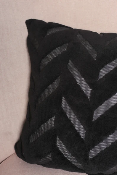 Chevron | Welsoft Jakarlı Dekoratif Kırlent Kılıfı 43x43 cm - ZTCHEVRON  siyah - 3