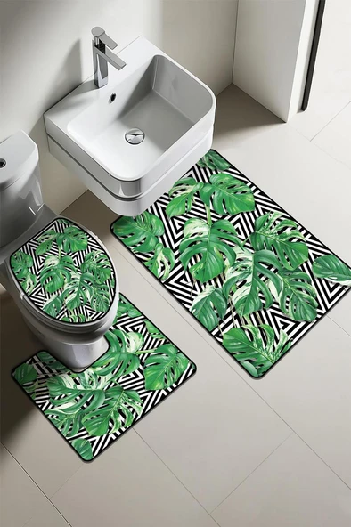 Modern Desenli Dijital Baskı 3’lü Banyo Paspas Takımı Yıkanabilir Kaymaz Tabanlı Klozet Takımı KLZ0051 RENKLİ 60 X 90 ürün görseli 1