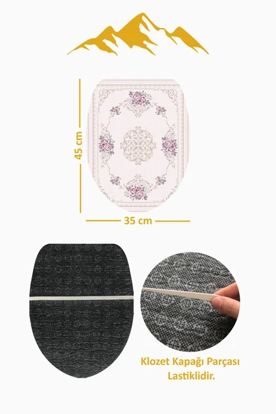 Modern Desenli 3’lü Banyo Paspas Takımı Yıkanabilir Kaymaz Tabanlı Klozet Takımı KLZ0056 RENKLİ 60 X 90 - 4