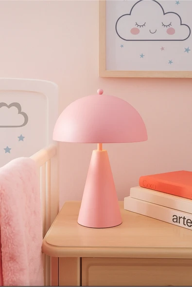 Metal Pembe Abajur Çalışma Bebek Odası Modern Dekoratif Masa Lambası