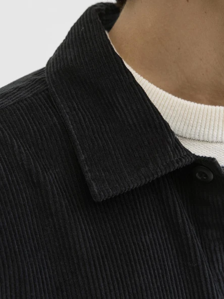 JJEPERFECT CORDUROY OVERSHIRT LS SN Black Black S - Resim 10