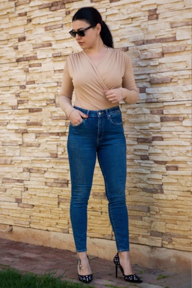 Kadın Vizon Kruvaze Kapamalı Sandy Kumaş Bluz 25KBLZ4058 ürün görseli