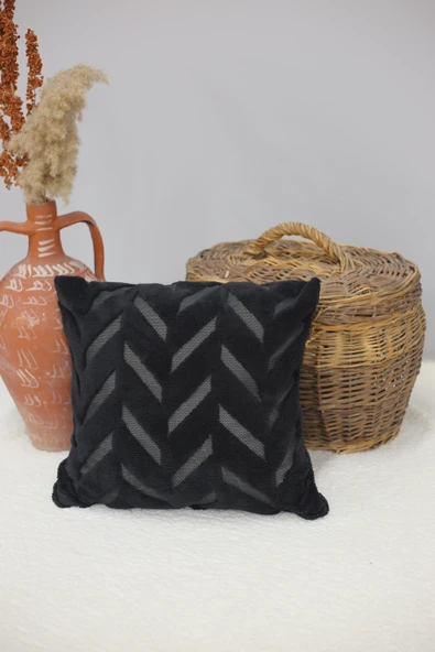 Chevron | Welsoft Jakarlı Dekoratif Kırlent Kılıfı 43x43 cm - ZTCHEVRON siyah - 4