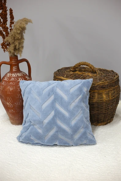 Chevron | Welsoft Jakarlı Dekoratif Kırlent Kılıfı 43x43 cm - ZTCHEVRON  MAVİ - 4