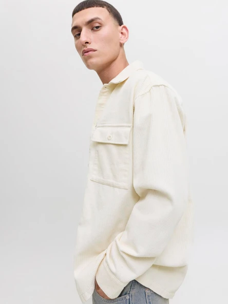 JJEPERFECT CORDUROY OVERSHIRT LS SN Antique White Antique White S - Resim 5