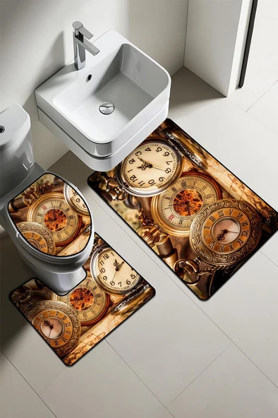 Modern Desenli Dijital Baskı 3’lü Banyo Paspas Takımı Yıkanabilir Kaymaz Tabanlı Klozet Takımı KLZ0063 RENKLİ 60 X 90 ürün görseli 1