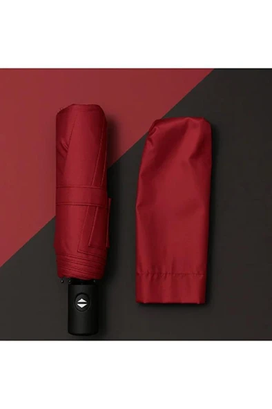 Bordo 8 Telli Şemsiye Unisex Rüzgara Dayanıklı Kırılmayan Erkek Kadın Tam Otomatik Şemsiye 98x58 cm - Resim 6