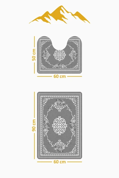 Modern Desenli 3’lü Banyo Paspas Takımı Yıkanabilir Kaymaz Tabanlı Klozet Takımı KLZ0057 RENKLİ 60 X 90 - 3