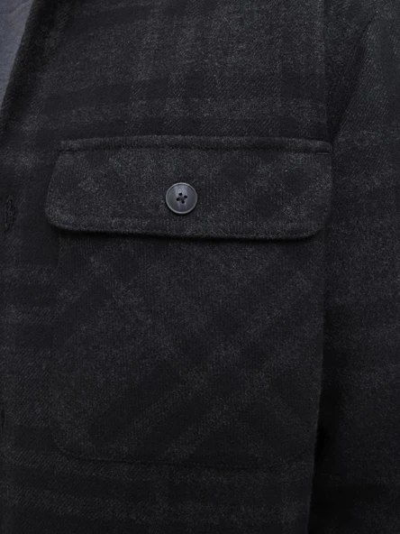 JPRRAYLE MELANGE CHECK L/S OVERSHIRT SN Black Beauty Black Beauty M - Resim 5