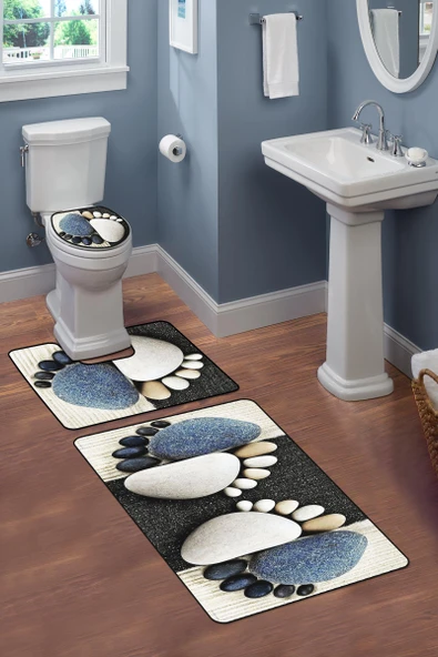Modern Desenli 3’lü Banyo Paspas Takımı Yıkanabilir Kaymaz Tabanlı Klozet Takımı KLZ0054 RENKLİ 60 X 90 - 2