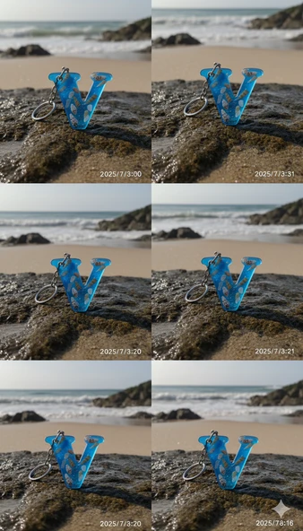 "V" HARFİ - Açık Mavi Deniz Epoksi Harf Anahtarlık – Gerçek Deniz Kabuğu, El Yapımı, Benzersiz ürün görseli