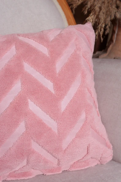 Chevron | Welsoft Jakarlı Dekoratif Kırlent Kılıfı 43x43 cm - ZTCHEVRON  pembe - 2
