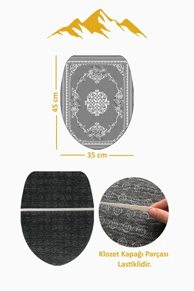 Modern Desenli 3’lü Banyo Paspas Takımı Yıkanabilir Kaymaz Tabanlı Klozet Takımı KLZ0057 RENKLİ 60 X 90 - 4