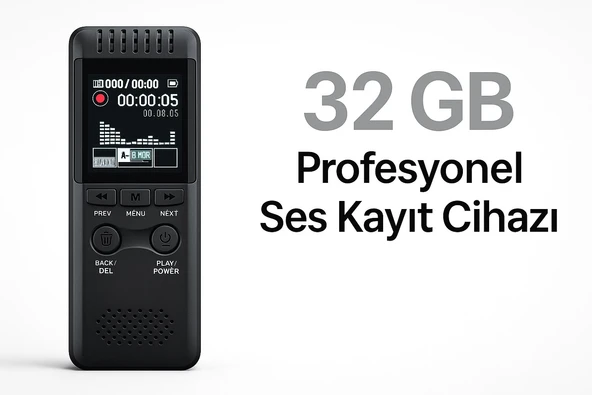 32GB Profesyonel Dijital Ses Kayıt Cihazı Dahili Hoparlör ve MP3 Çalar