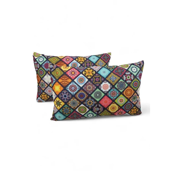 Soyoe Kırlent Kılıfı 2'li Yörel Renkli Dekoratif Yastık Kılıfı 30x50 - 2