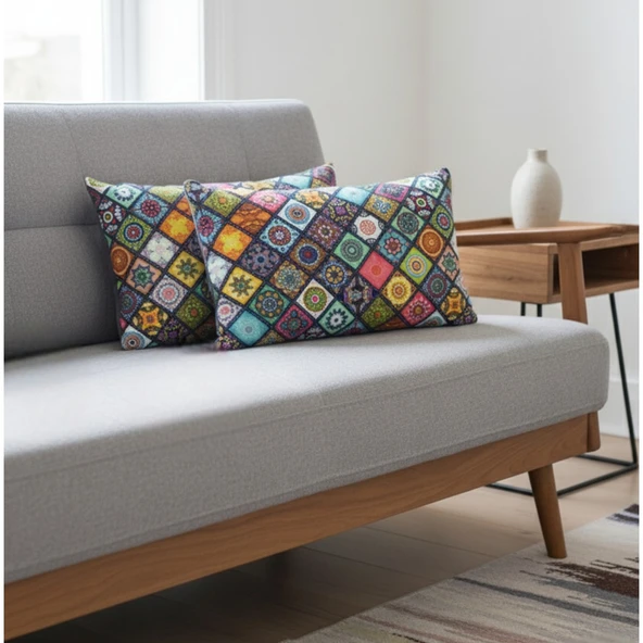 Soyoe Kırlent Kılıfı 2'li Yörel Renkli Dekoratif Yastık Kılıfı 30x50