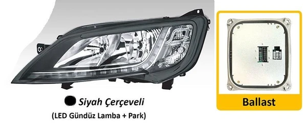 Ayfar Far Motorlu Sol Fıat Ducato maxı/Peugeot Boxer/Citroen Jumper(2014)LED(Ballast dahil)Siyah Çerçeveli ürün görseli